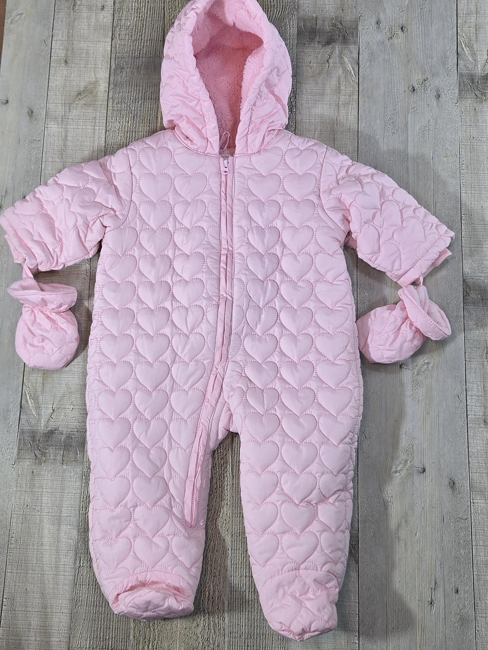 Baby Pink Quilted Hooded One-Piece Snowsuit